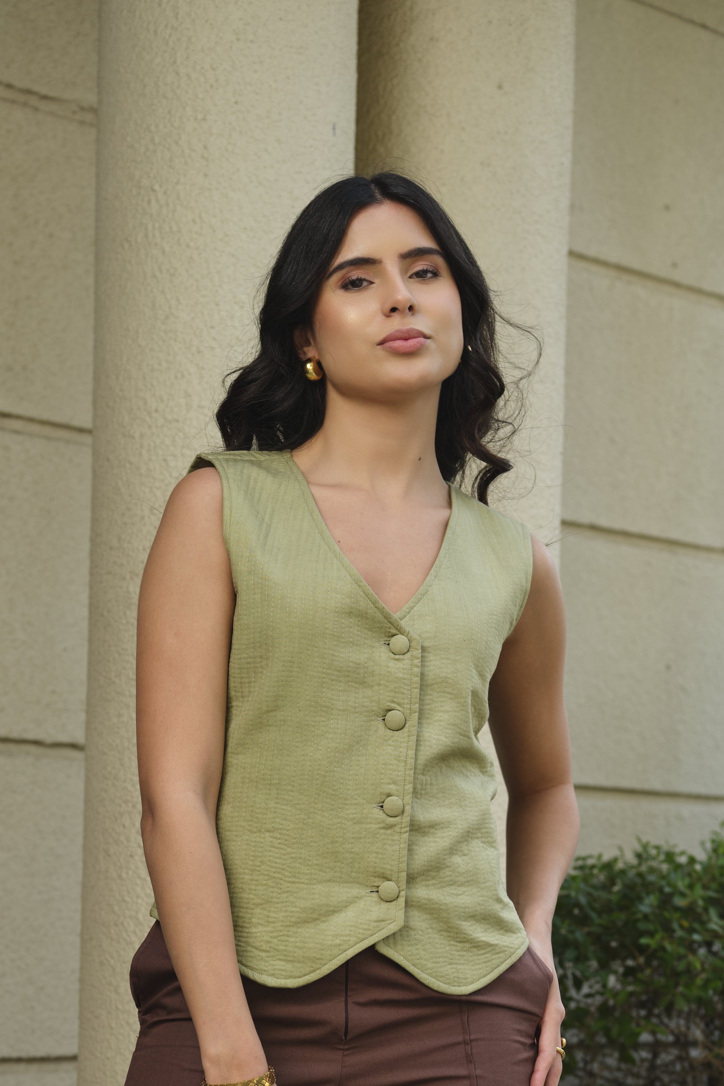 Olive Quilt Waist Coat